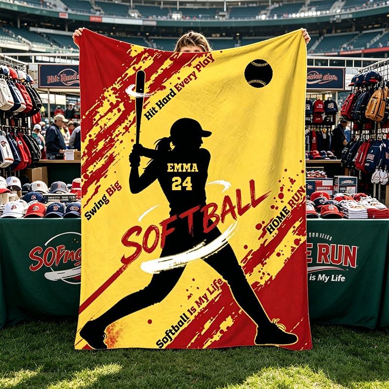 Personalized Softball Player Flannel Blanket Custom Name & Number Softball Is My Life Gift for Softball Lovers