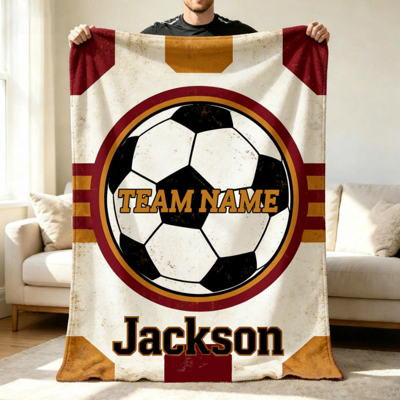 Personalized Soccer Team Name Blanket Custom Football Throw with Name for Kids & Fans