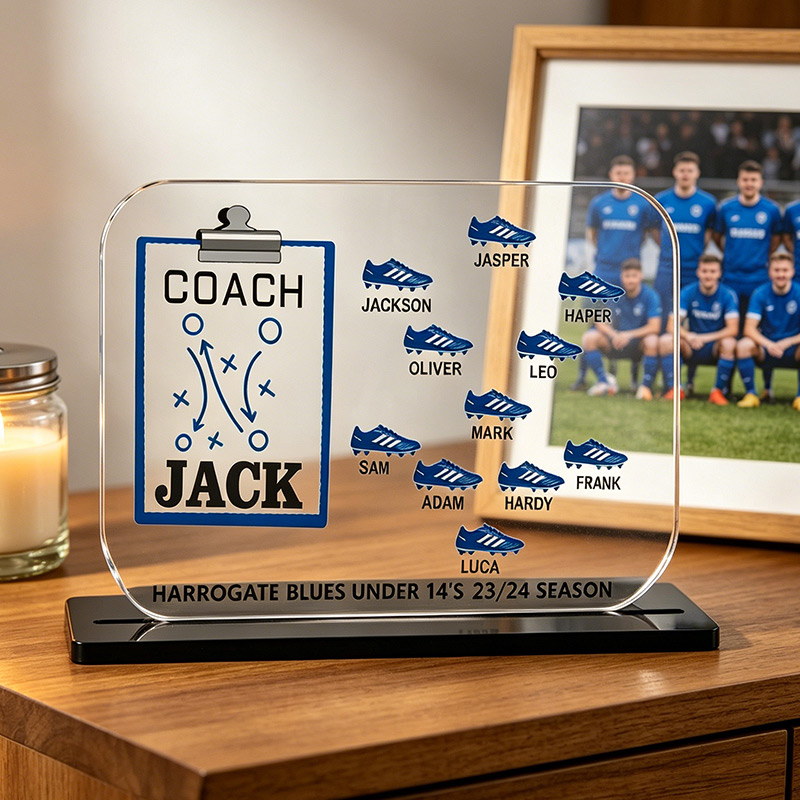 Personalized Soccer Coach Acrylic Plaque Custom Team Name & Player Names Desk Trophy Gift