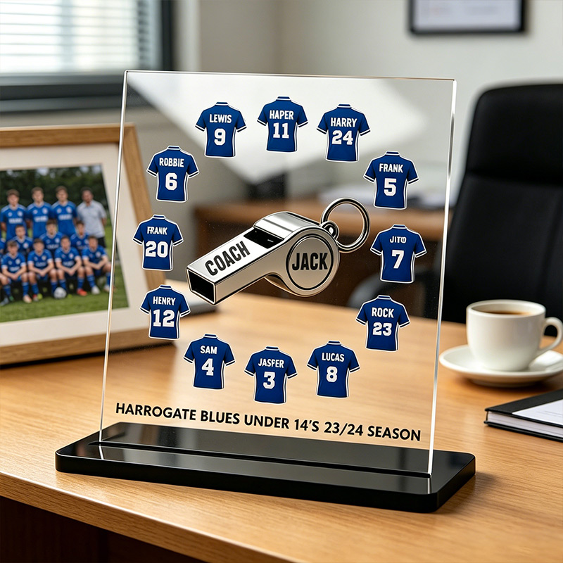 Personalized Soccer Coach Acrylic Plaque Custom Team Name Numbers & Season Thank You Gift