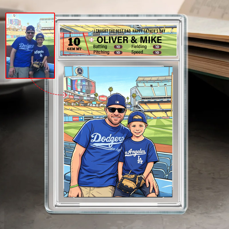 Personalized Acrylic Plaque Card Ratings Cute Anime Style Photo I Caught The Best Dad Baseball Dad Father's Day Gift 