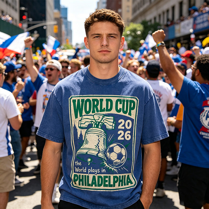 Vintage Washed T‑Shirt World Cup Philadelphia Liberty Bell Retro Football Graphic Tee