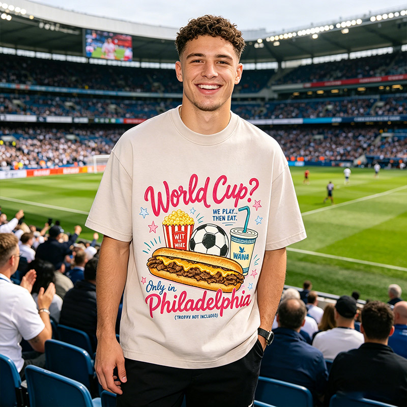 Vintage Washed  T‑Shirt World Cup Philadelphia Cheesesteak & Football Foodie Fan Graphic Tee