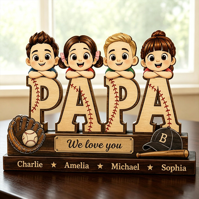 Personalized PAPA Wooden Desktop Ornament Sports Dad Cute Custom Avatars for KidsFather's Day Gift