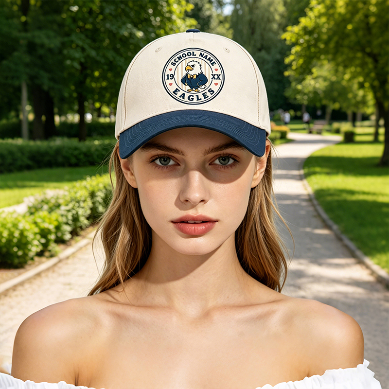 Personalized Campus Two Tone Baseball Caps Mascot Caps for Students Featuring School Name and Year