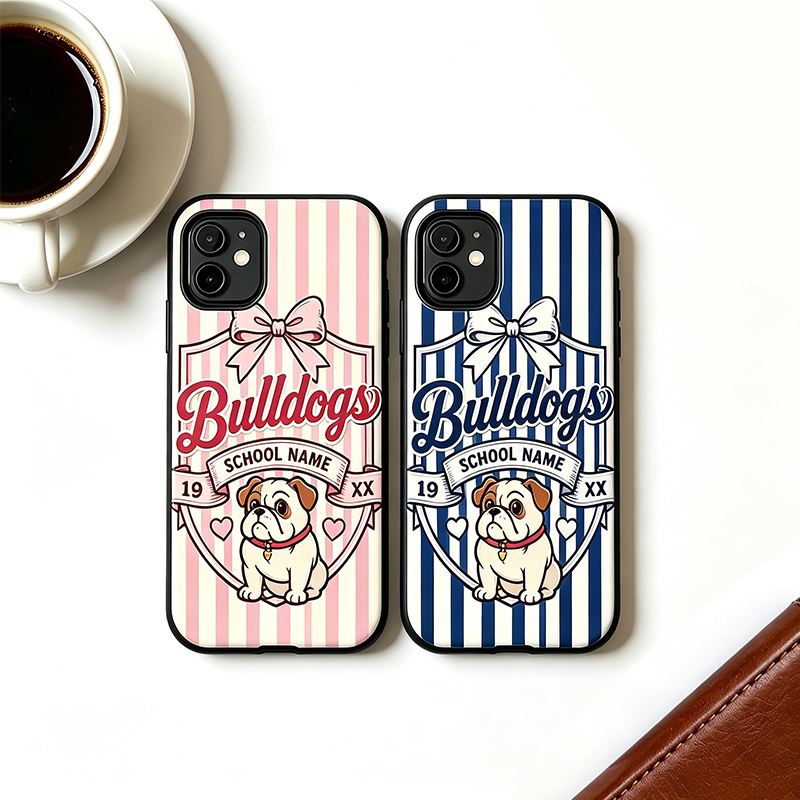 Personalized Mascot Phone Cases for School with Stripe Colors Custom School’s Name and Year