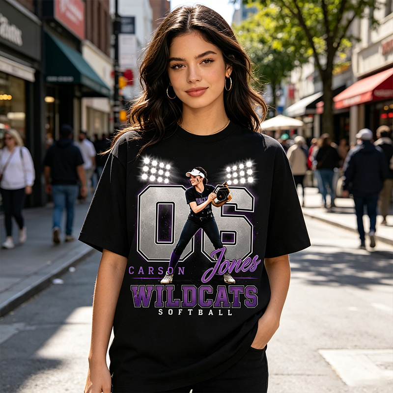 Personalized Player Poster T-Shirts Softball Fan Spotlight T-Shirts Printed With Photos, Names, Jersey Numbers, and Team Information
