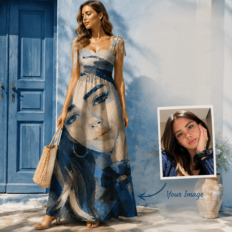 Personalized Oil Painting Photo Maxi Dress Custom Image Gift for Summer