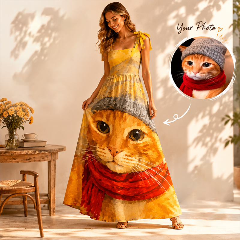 Personalized Oil Painting Pet Photo Maxi Dress Custom Image Gift for Pet Lover