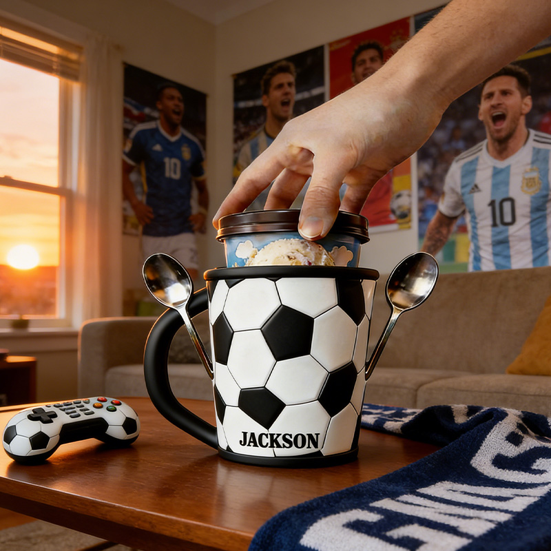 Personalized Soccer Ice Cream Holder 3D Print Pint Cup for Soccer Lovers and Ice Cream Fans