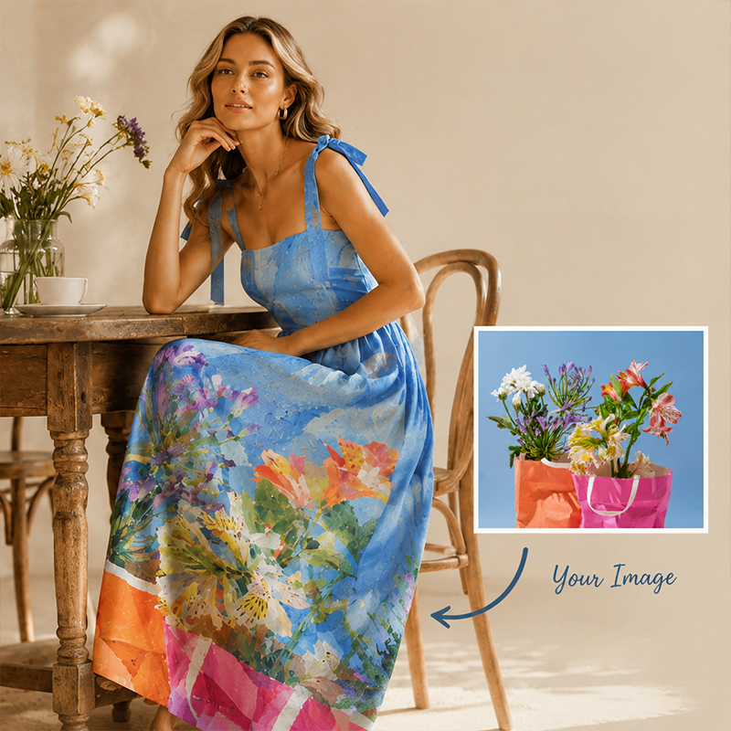 Personalized Oil Painting Picture Maxi Dress Custom Image Gift for Her