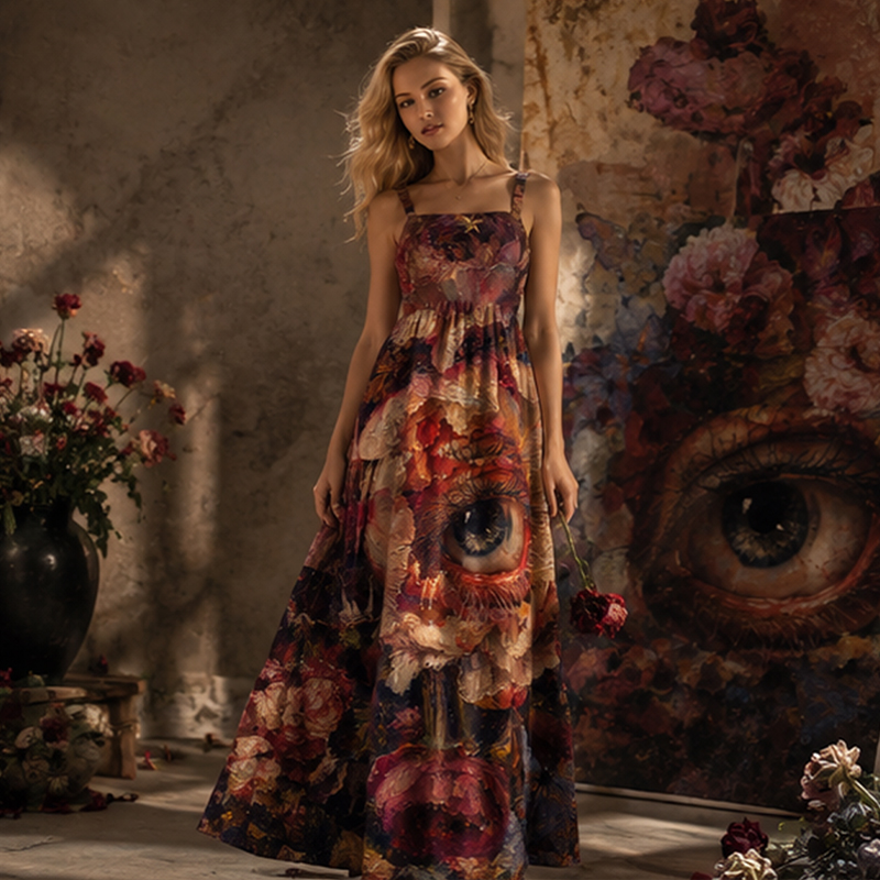Oil Painting Surreal Eye Abstract Art Maxi Dress