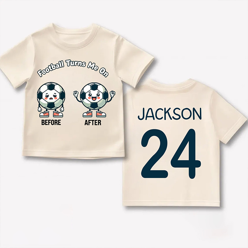 Personalized Football Kid T-shirt Football Turns Me On with Custom Name and Number Gift for Football Little Fans
