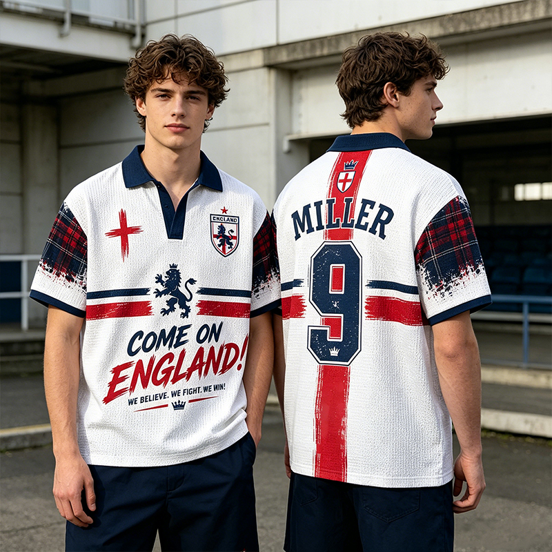 Personalized Football Crochet Polo Shirt Come On England Custom Name and Number Gift for England Football Fans