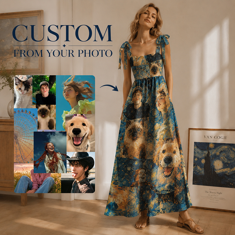 Personalized Oil Painting Maxi Dress Post-Impressionism Custom Photos Gift for Her