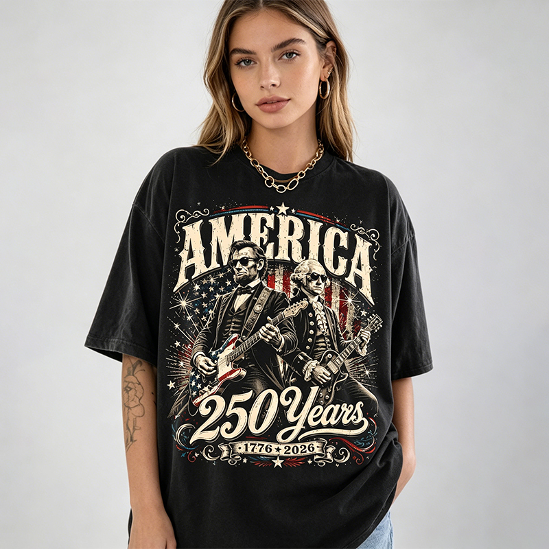 America 250 Years T-shirt Washington and Abraham Lincoln Guitars Patriotic 250th USA Anniversary Gift