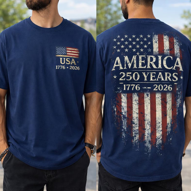 America 250 Years T-Shirt 1776 2026 USA Flag Tee Patriotic Gift Vintage 4th of July USA Pride Tee