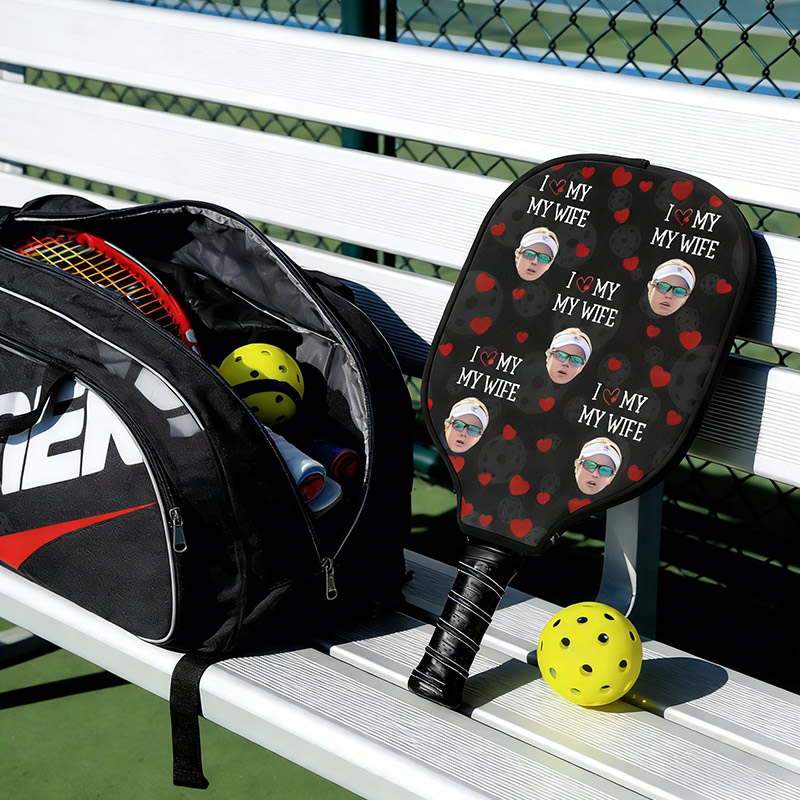Personalized Photo Pickleball Paddle Cover I Love My Wife Custom Funny Face Valentine's Day Gift 