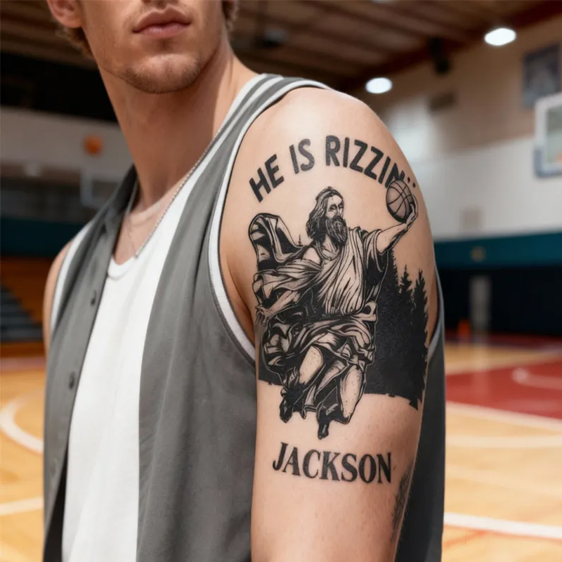 Personalized Tattoo Stickers 3 Set of Tattoo Stickers with He is Rizzin' Jesus Basketball Custom Name Gift for Basketball Lovers