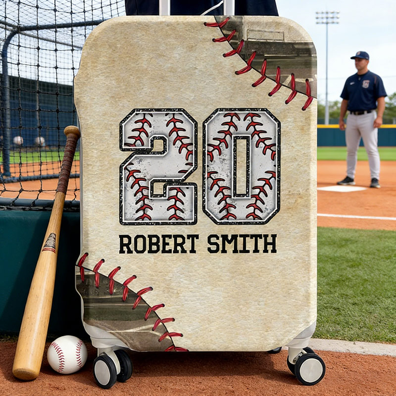 Personalized Baseball Luggage Cover with Custom Name Number Gift for Baseball Lovers