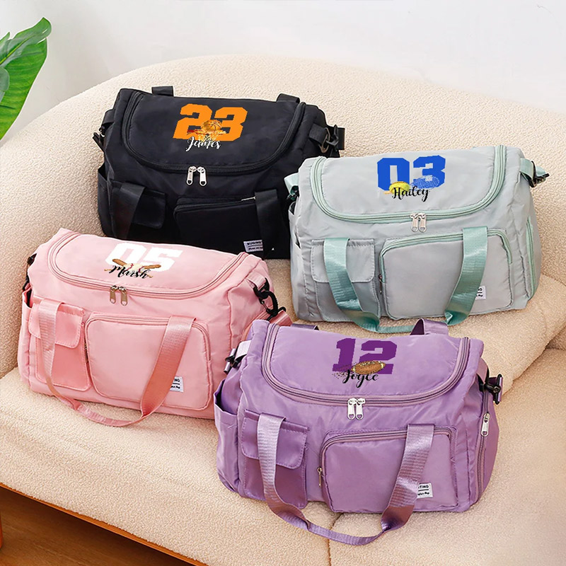 Personalized Ball Sports Name Number Large Travel Bag with Multiple Compartments and Shoulder Straps Birthday Back to School Gift for Sport Lover