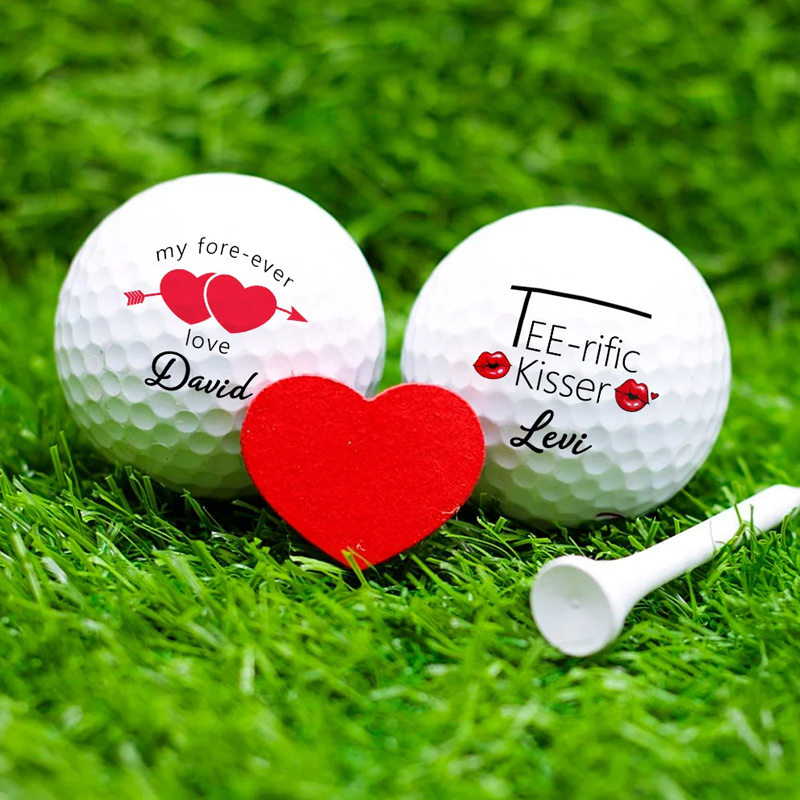 Personalized Fun Red Kiss Lip Shaped Heart Set of 3 Golf Balls Valentine's Day Anniversary Gift for Golf Loving Couples