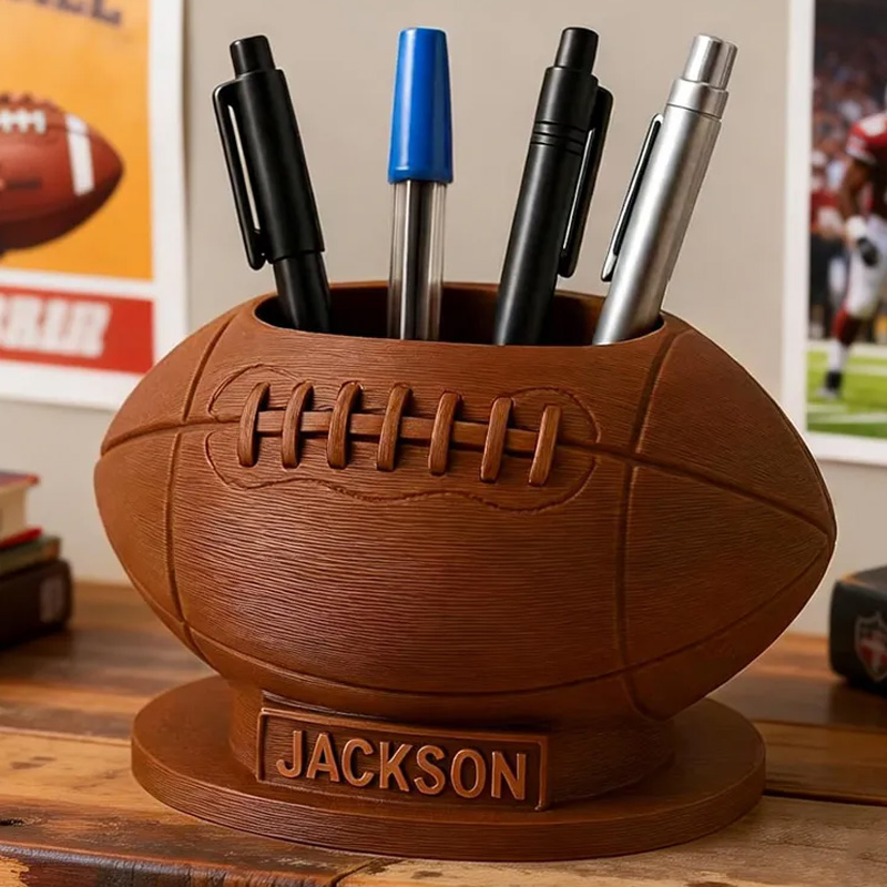 Personalized Football Pen Holder 3D Printed Desk Organizer Sports Office Decor Gift for Football Lovers