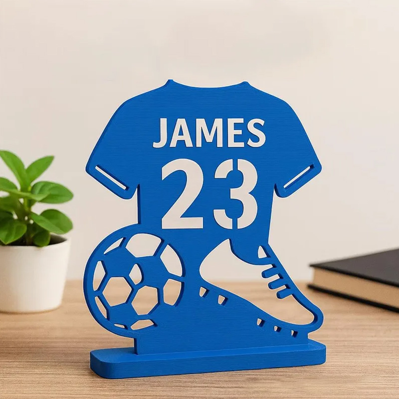 Personalized Soccer Jersey Desk Sign 3D Print Soccer Room Accessory Gift for Him or Her