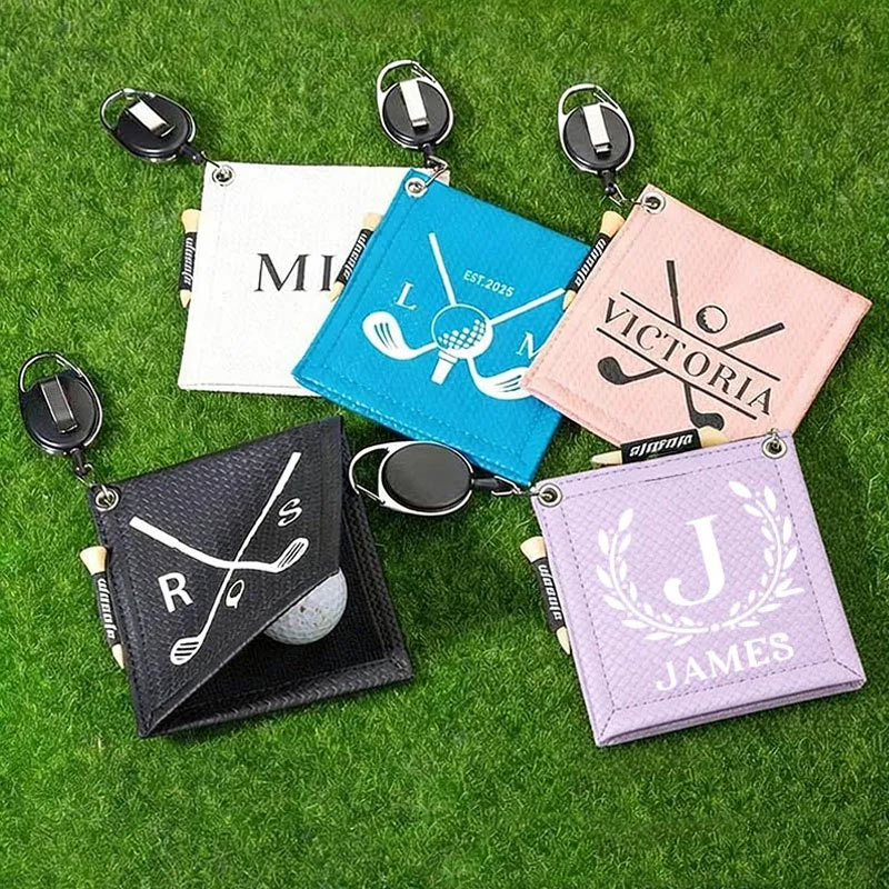 Personalized Leather Absorb Water Golf Towel with Golf Tees Retractable Clip Portable Accessories Birthday Gift for Golf Lovers