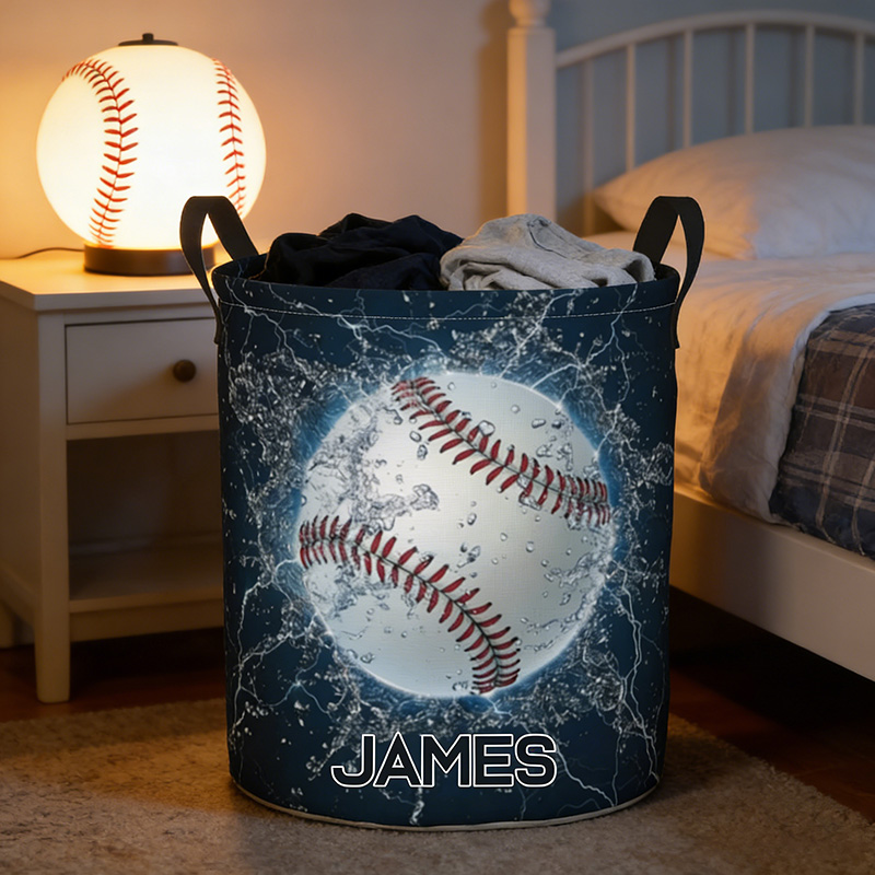 Personalized Baseball Laundry Basket Water Splash Baseball Printed with Custom Name