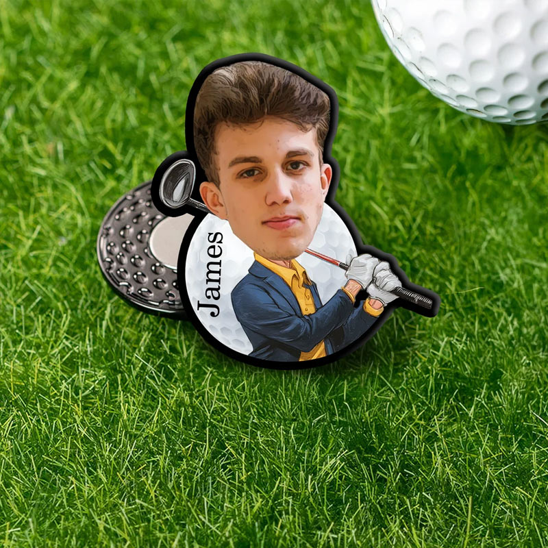 Personalized Face Photo Golf Character Golf Ball Marker Magnetic Hat Clip with Name Gift for Golf Players Lovers