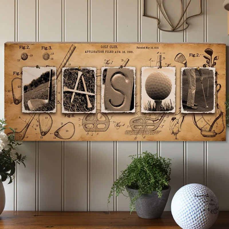 Personalized Golf Wood Sign Golf Gifts for the Golfers Men Golf Room Decor Vintage Golf Name Art