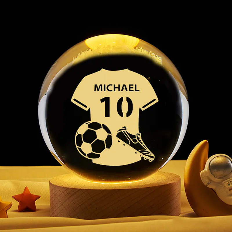 Personalized 3D Soccer Crystal Ball with Custom Name and Jersey Number for Fans and Athletes