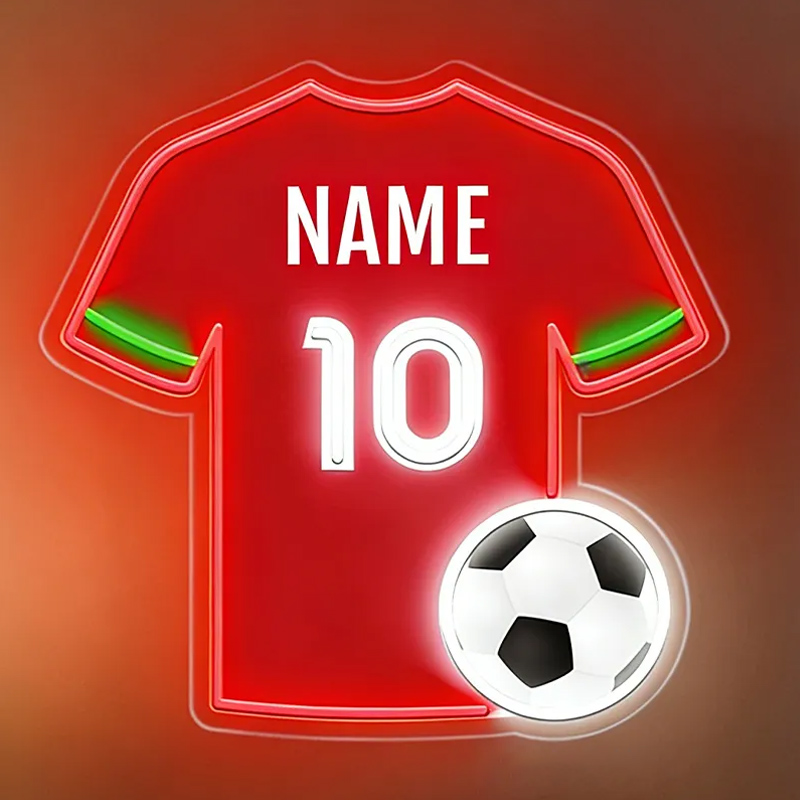 Personalized LED Soccer Jersey Neon Sign with Custom Name and Number for Soccer Enthusiast