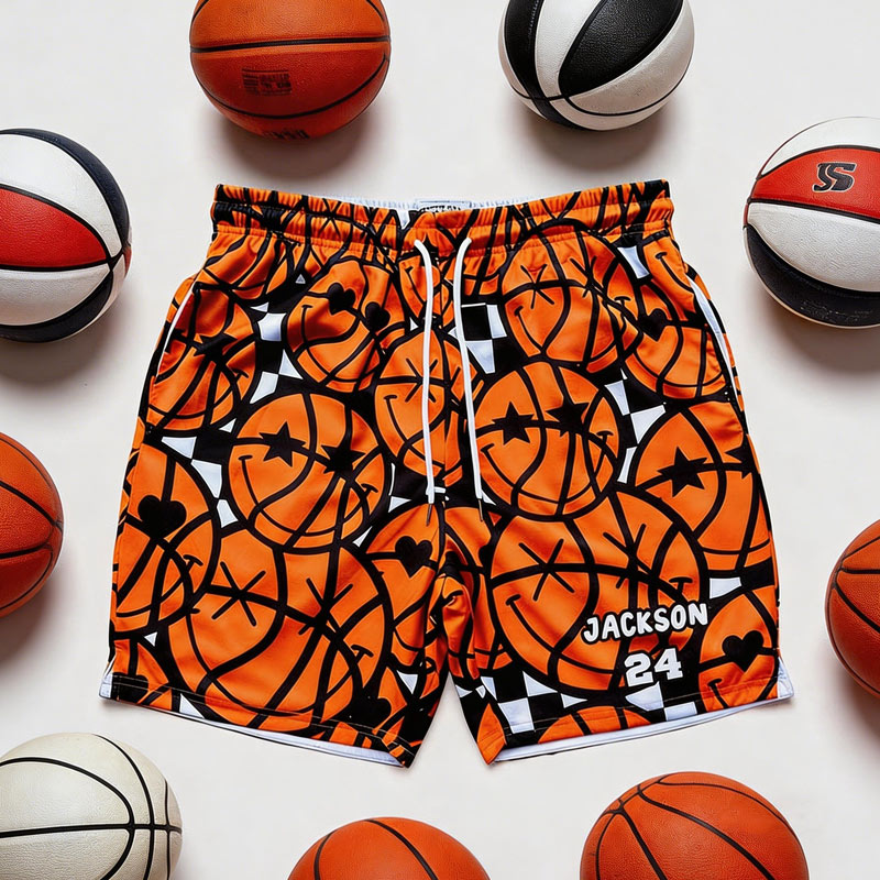 Personalized Basketball Shorts with Smile Basketball Face with Custom Name and Number