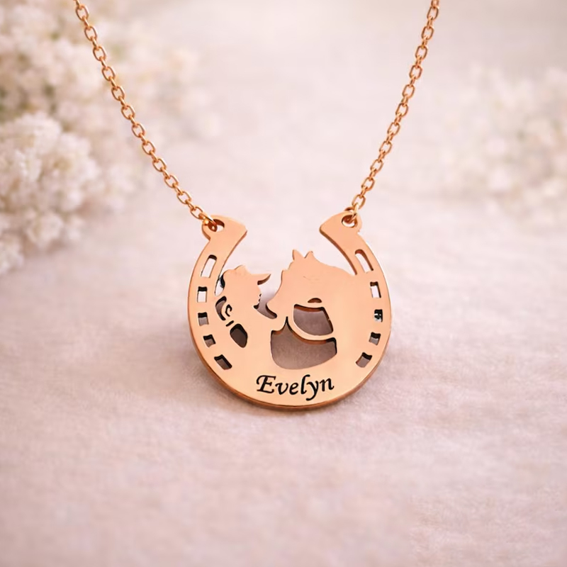 Personalized Horse Girl Necklace Mom Horse Gift Horseshoe Necklace Lucky Jewelry Horse Mother Gift Custom Jewelry Gift