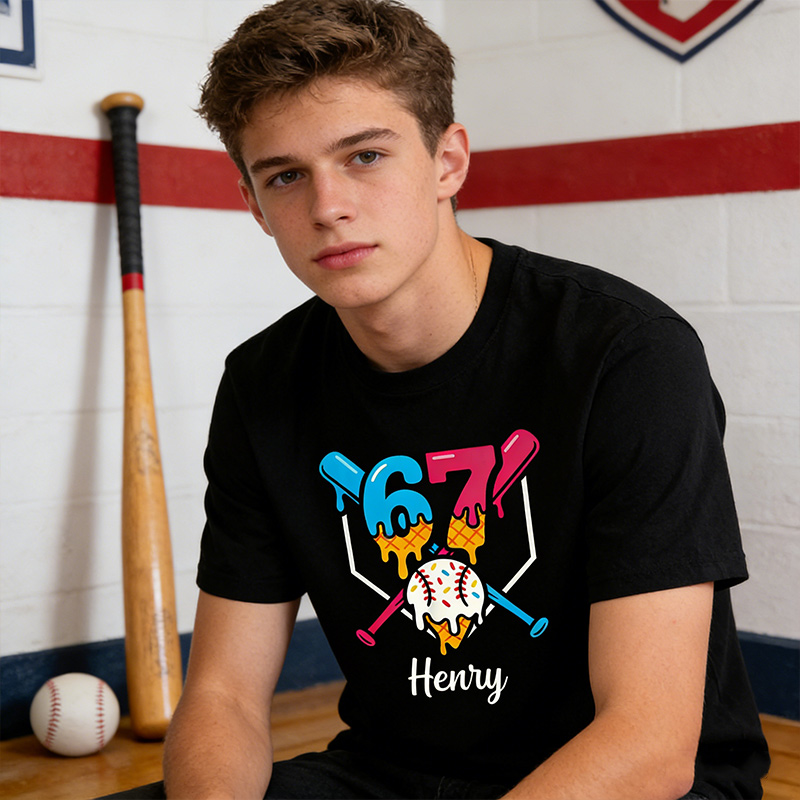 Personalized 67 Baseball Six Seven Baseball Ice Cream Drip Cool Custom Name
