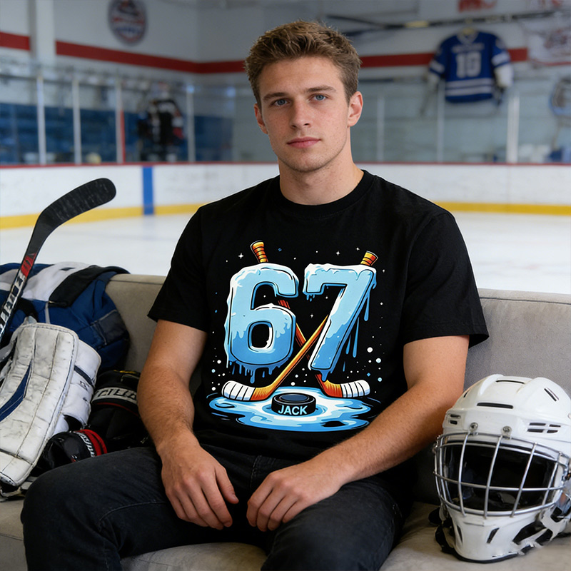 Personalized Hockey 67 T-Shirt 67 Hockey Ice Cream Drip Custom Name Gift for Hockey Lovers