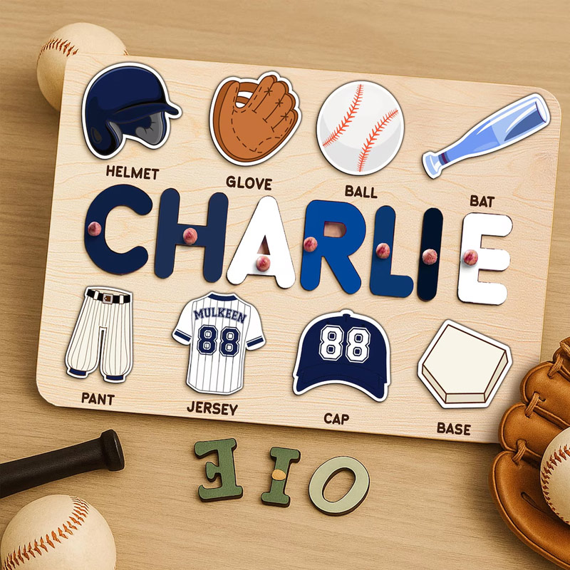 Personalized Wooden Baseball Puzzle Team Colors Inspired Montessori Name Puzzle