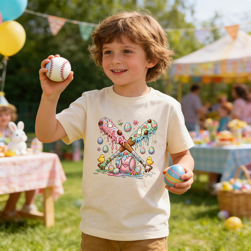 Personalized Easter Baseball Kids T-Shirt Bunny Chick Easter Eggs with Custom Name