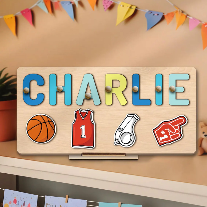Personalized Wooden Basketball Puzzle Team Colors Inspired Montessori Name Puzzle