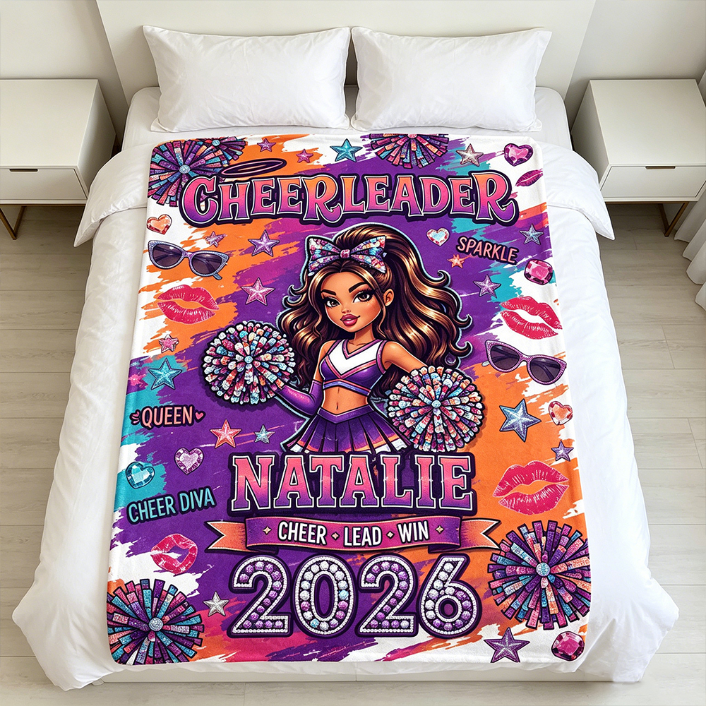 Personalized Cheerleader Fleece Blanket Custom Name & Year Cheer Diva Girl Throw Soft Flannel Cheerleading Gift for Teens