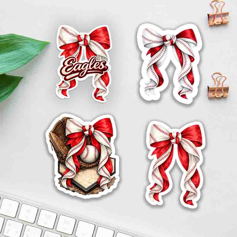 Personalized Baseball Bow Tie Sticker Red Bow Tie Baseball Custom Name