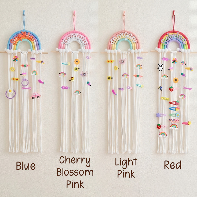 Personalized Name Rainbow Hair Clip Holder Custom Embroidered Girls Room Organizer Birthday Gift
