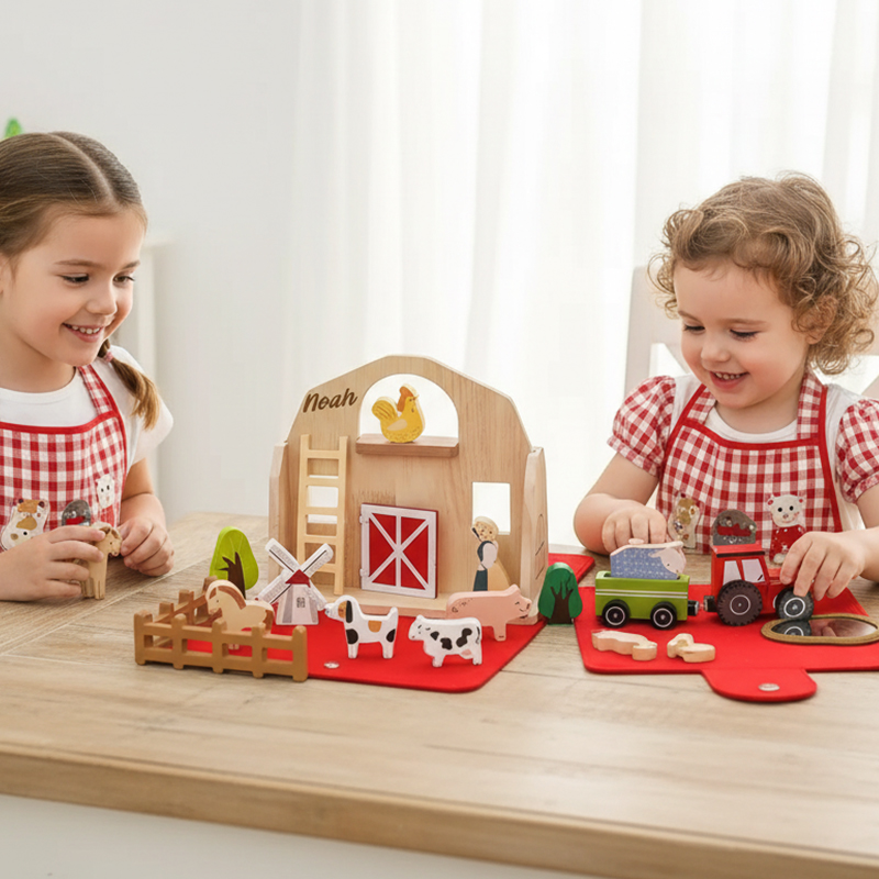 Personalized Wooden Farm Playset for Kids Custom Name Durable Easy Storage and Multiplayer Fun