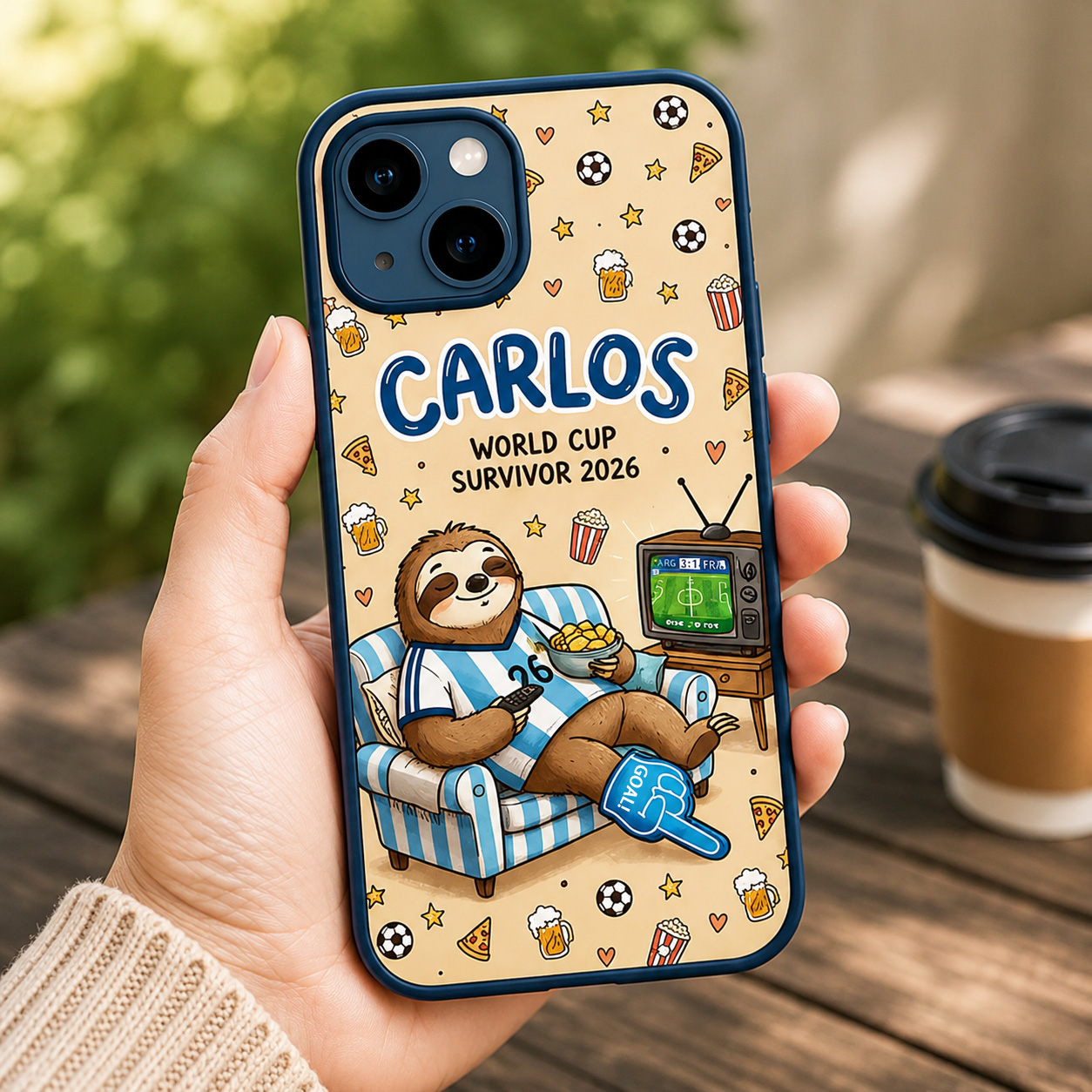 Personalized World Cup Survivor Phone Case – Custom Name & Jersey Sloth Soccer Fan Cover