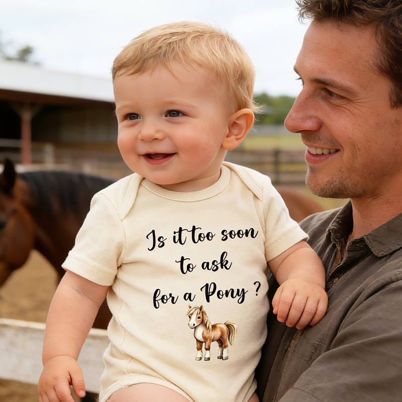 Too Soon to Ask For a Pony Onesie Brand Western Onesie Bodysuit Cowboy Baby Bodysuit Cowgirl Baby Onesie Cute Newborn Outfit