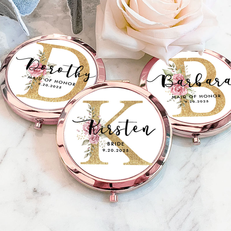 Personalized Bridesmaid Mirror with Name Custom Bride Name Compact Mirror Wedding Minimalist Luxury Style Wedding Mirror Bachelorette Party Mirror Bridal Shower Gift for Her 