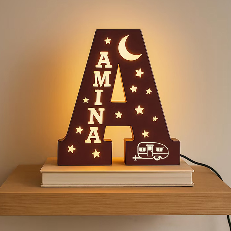 Personalized Wooden Night Light Custom Name Initial LED Night Light Gifts for Outdoor Camping
