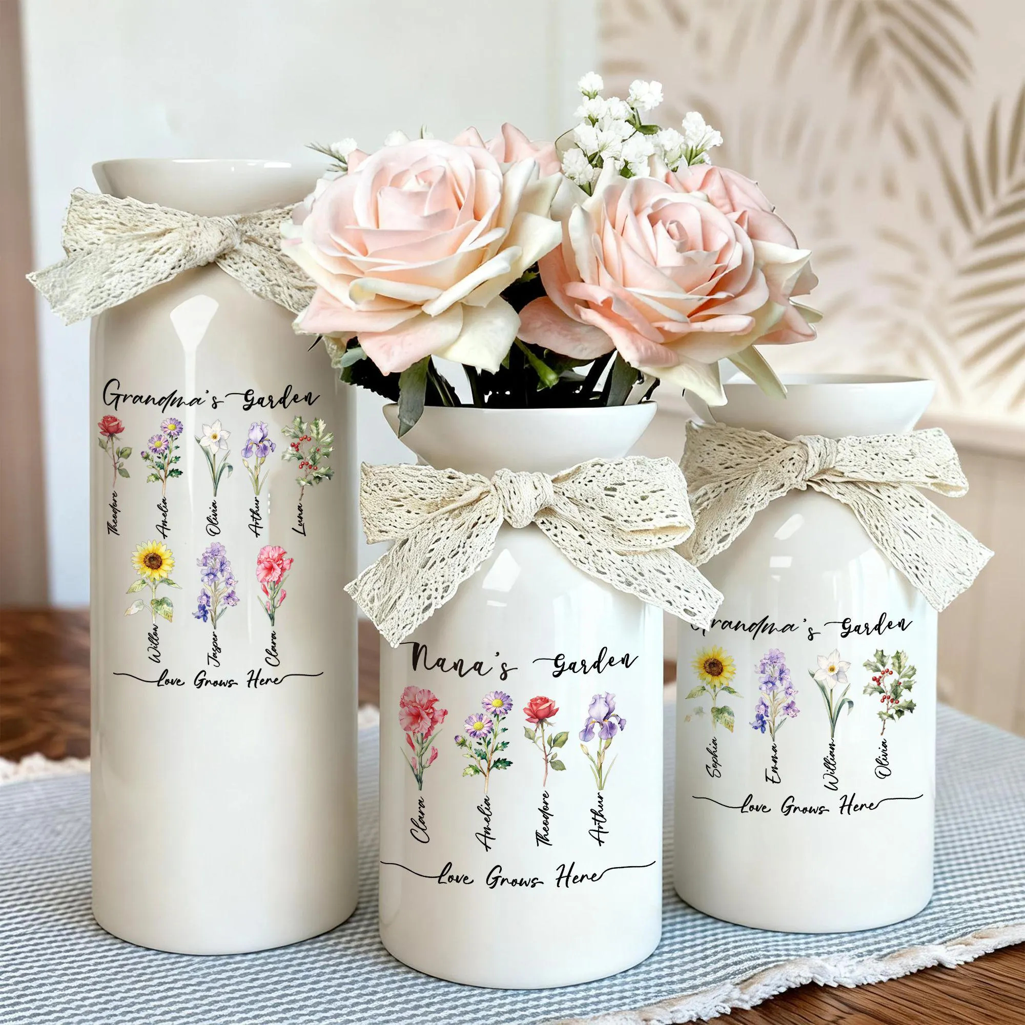 Personalized Grandma's Garden Vase Family Birth Flower Vase for Nanny Grandma Mom Mother's Day Gift from Grandkids